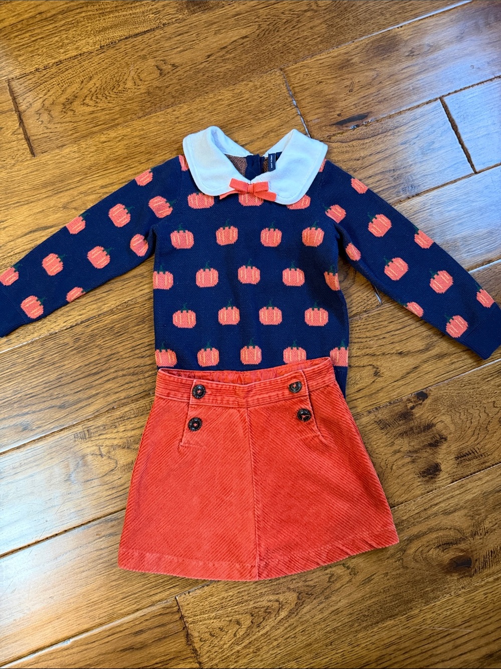 Kids Navy Pumpkin Sweater Dress with Orange Skirt